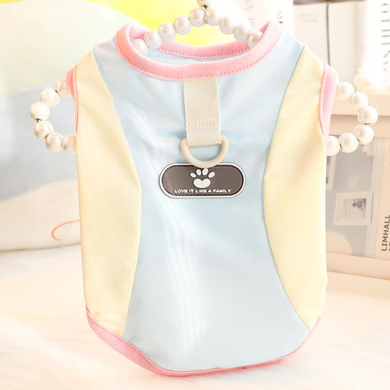 ペット服 犬猫用 春夏 薄手 接触冷感 網目 背心 Tシャツ 散歩 引っ張り 小型犬 テディベア ユニセックス 紫色 ピンク ブルー 軽量 通気性 涼しい カジュアル かわいい ペットファッション
