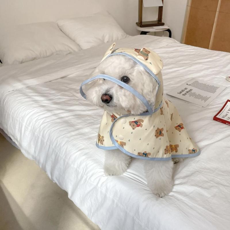 ペット 雨具 犬用 防水 雨衣 連帽 ポンチョ かわいい 動物 プリント 米白色 小熊柄 こげ茶色 小熊柄 PU素材 軽量 コンパクト 収納 ユニセックス サイズ展開 S M L XL 2XL 通年使用 雨の日 散歩 便利 アイテム