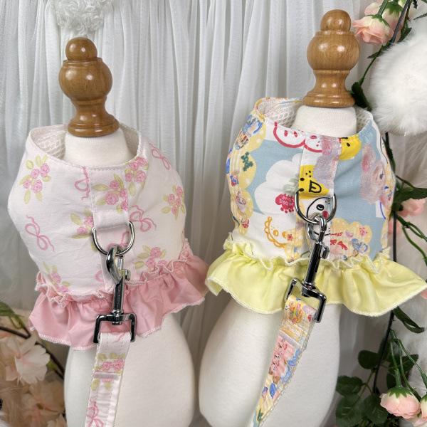 ペット服 犬猫用 胸背ハーネス ユニセックス 中小型犬 ビション テディ プードル 外出用 涤纶素材 軽量 伸縮性 ブルー ピンク イエロー 春夏秋冬 通年対応 XS S M L XL サイズ展開