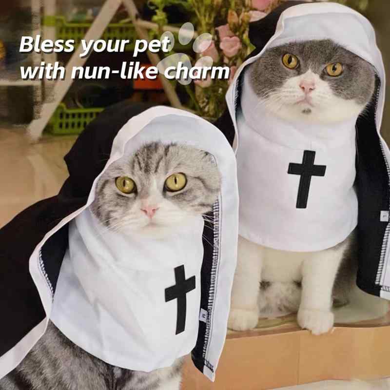 ペット コスプレ 衣装 ハロウィン 修道女 透気性 ユニセックス 猫 犬 十字架 ケープ コスチューム 変身装 英倫スタイル 布製 ユニバーサル サイズ S M L ゴス 仮装 写真小道具 ペット服 かわいい 仮装グッズ 秋 イベント用 軽量 布素材 ユ