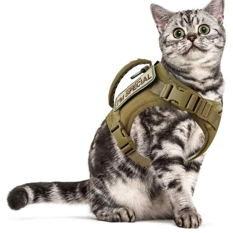 猫用 背心 防水 猫服 胸背带 ハーネス 調整可能 ニット 素材 ナイロン ユニセックス 黒 色 卡其色 軍緑色 CP 迷彩 屋外 活動 専用 散歩 猫用 軽量 耐久性 機能性 通年 使用 可能 ペット 用品 ユニバーサル サイズ