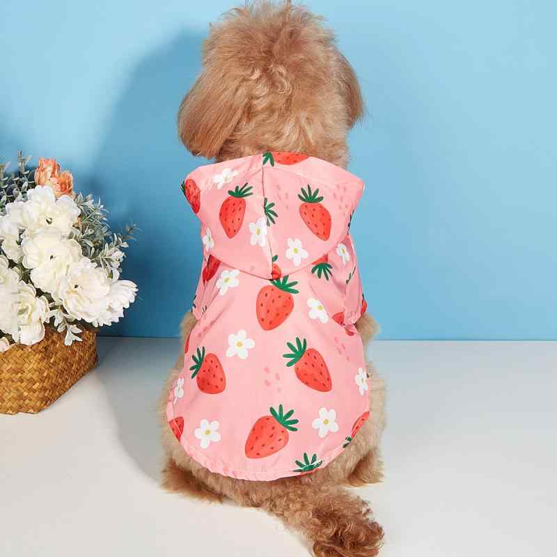 ペット 雨具 猫 犬 通用 防水 雨衣 フルーツ ストロベリー 柄 ポリエステル 素材 軽量 通気性 春夏 秋冬 対応 XS S M L XL サイズ インスピレーション スタイル かわいい ペット服