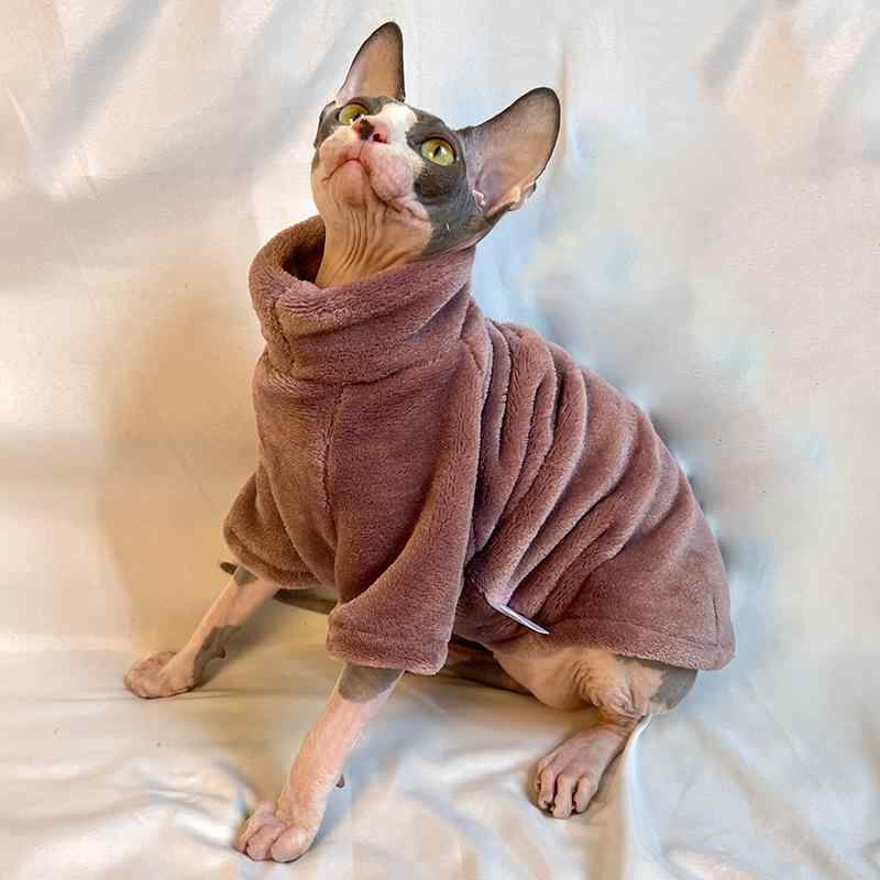 スフィンクス猫 服 秋冬 ユニセックス ペット服 厚手 保暖 フリース 裏起毛 暖か 快適 軽量 伸縮性 淡緑 玉粉 霧青 紫芋 ブラウン ダークグレー ダークパープル オレンジ ネイビー カジュアルスタイル 室内着