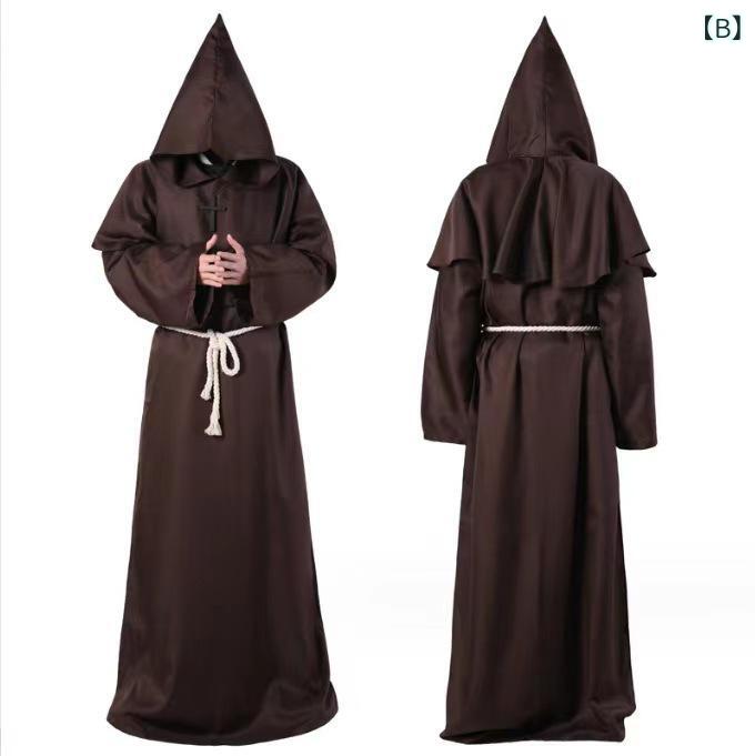 キッズ 中世 僧侣服 修士袍 コスプレ 衣装 ハロウィン 長袖 コスチューム ステージ衣装 ダンス衣装 復古風 欧風 ダークファンタジー 柔軟 ポリエステル ワインレッド カフェオレ ブラック ホワイト グレー かわいい ラッキーアイテム 軽量 伸縮性 2