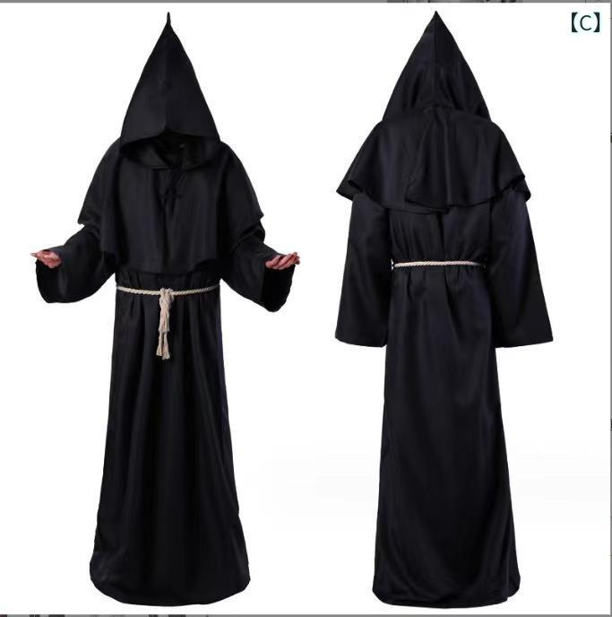 キッズ 中世 僧侣服 修士袍 コスプレ 衣装 ハロウィン 長袖 コスチューム ステージ衣装 ダンス衣装 復古風 欧風 ダークファンタジー 柔軟 ポリエステル ワインレッド カフェオレ ブラック ホワイト グレー かわいい ラッキーアイテム 軽量 伸縮性 3