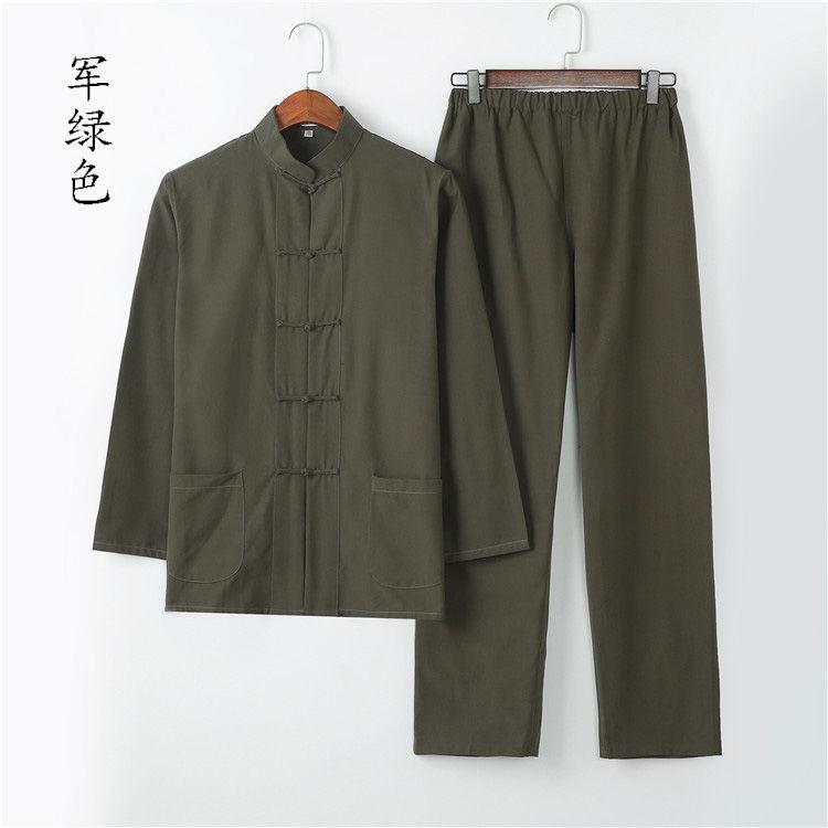 漢服 男性用 長袖 セット 復古 中式 トップス 太極 デザイン ウール混 灯芯绒 素材 黒 白 紺 麻色 純色 無領 シンプル スタイル 通年 ..