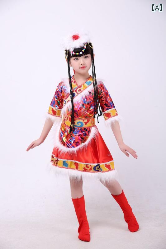 女児 民族舞踊服 キッズ ダンス衣装 女の子 舞台衣装 ヒダ加工 起毛 切り毛 化繊混紡 ポリエステル 伸縮性 セットアップ かわいい 赤 ライトブルー ブルー 赤水袖 ライトブルー水袖 通年使用 110cm 120cm 130cm 140cm 150c