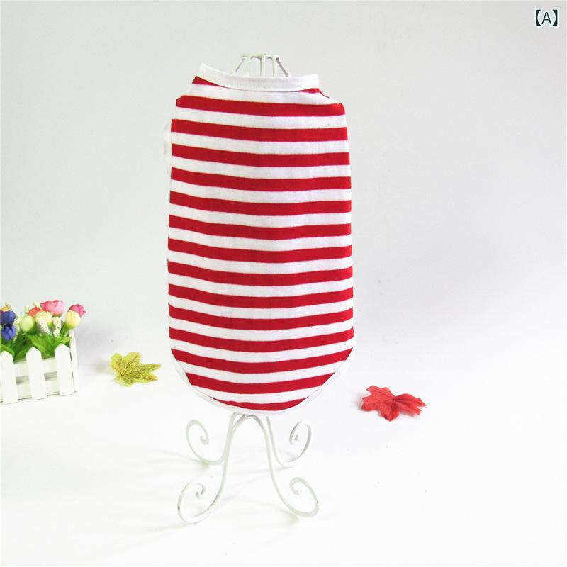 ペット 服 犬 猫 背心 夏 春夏 通気性 綿素材 赤 赤ストライプ 橙 橙ストライプ 青 青ストライプ 黒 黒ストライプ S M L XL XXL 小型犬 幼犬 テディ ビション ポメラニアン ユニセックス カジュアル スタイル 軽量 吸湿速乾 赤柄