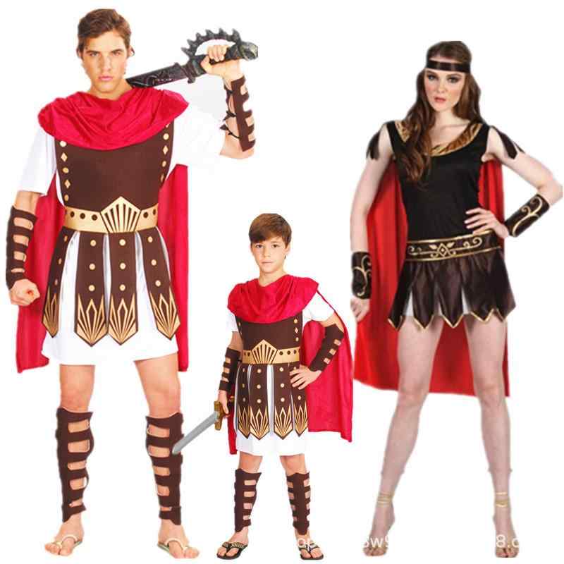 コスプレ衣装 男女兼用 古ローマ戦士 ハロウィン 親子セット 角斗士 スパルタ勇士 侍衛 ポリエステル ゲームテーマ 切り替えデザイン 春季 通勤 普段使い アウトドア 軽量 伸縮性 吸湿速乾 メタリック調