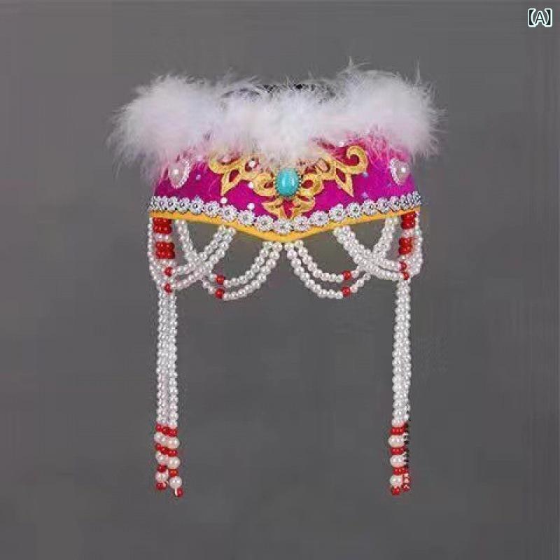子供用 女の子 冠帽 香妃帽 公主帽 格格帽 蒙古帽 ダンスヘッドドレス かわいい 花柄 ピンク パープル ローズレッド レッド 紫色 ピンク系 赤 子供 2-6歳 均一サイズ PC素材 軽量 通年使用 甘めスタイル かわいいヘアアクセサリー 女の子向け 2