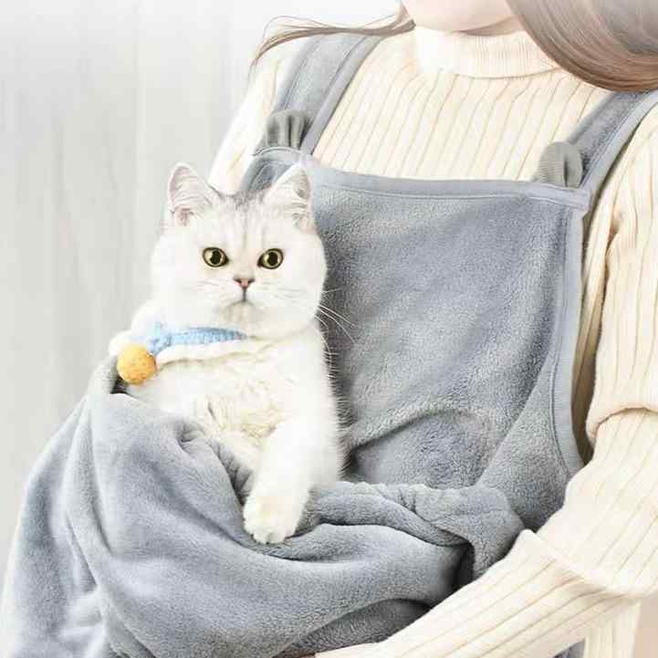 ペット服 猫用エプロン 抱っこ袋 付き 防毛 柔らかい フランエル素材 接触冷感 夏用 かわいい 猫服 ルームウェア 通年 軽量 吸湿速乾 ユニセックス