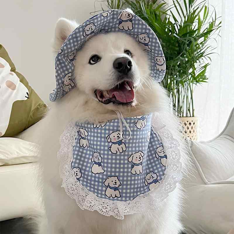 犬用 ペット 首輪 かわいい チェック柄 涤纶素材 口水止め ビブ 帽子 セット 軽量 通気性 伸縮性 ブラック ブルー オレンジ グリーン ピンク レッド カラーバリエーション XS S M L XL 2XL サイズ展開 四季対応 普段使い 散歩用 室