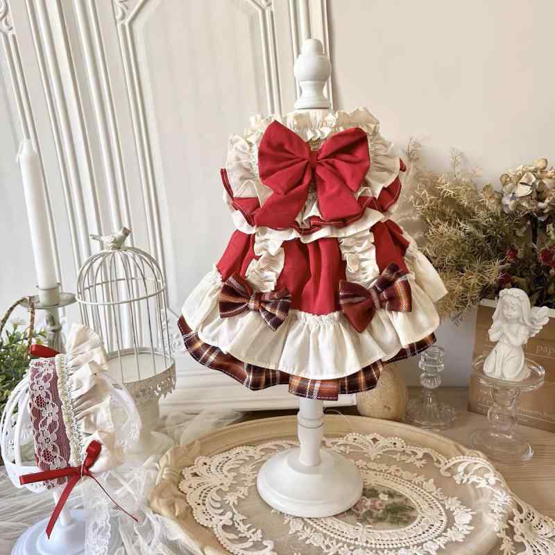 ペット服 ドッグ キャット プリンセスドレス 春夏秋 復古スタイル 小型犬 スカート かわいい ボストンテリア ビション ヨークシャーテリア ユニセックス ポリエステル素材 赤 軽量 通年対応