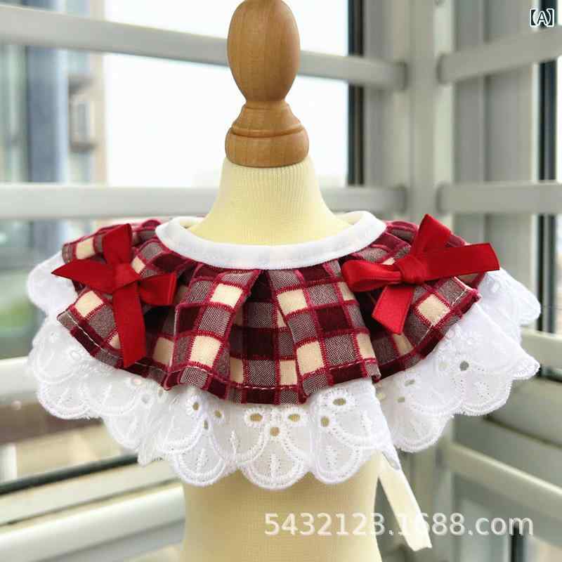 ペット 口拭き タオル 犬用 首輪 スカーフ 猫用 よだれかけ レース デザイン コットン素材 通年使用 かわいい チェック柄 ワイン ピンク イエロー ブラウン グリーン 小型犬 中型犬 大型犬 汎用 吸湿 柔らか 軽量 簡単装着 室内 屋外