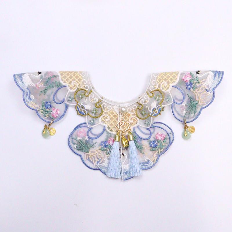 ペット ショール 猫 犬 古風 刺繍 チャイナ風 夏用 欧根纱 軽量 接触冷感 ユニセックス S M L サイズ 幾何学柄 天鹅モチーフ 首輪カバー ハーネス対応 かわいい ファッションアクセサリー 通年対応