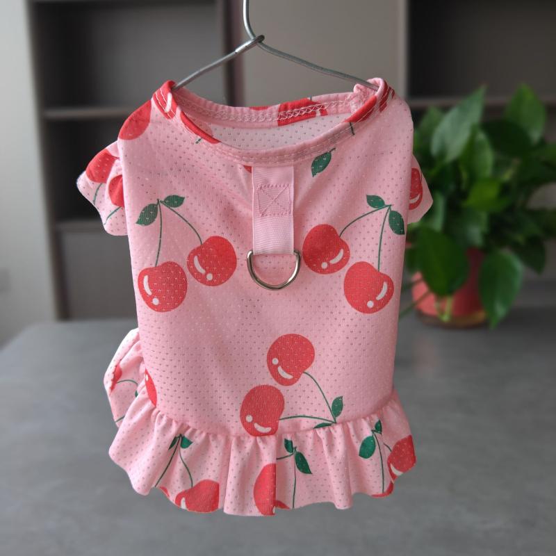 ペット ドレス ユニセックス 犬猫用 夏服 接触冷感 スカート フリル袖 かわいい 花柄 桜柄 赤 黄色 ピンク 軽量 通気性 綿混 再生繊維 猫犬服 犬服 猫服 小型犬 中型犬 ユニバーサル ペットファッション 夏用 クール 涼しい スカート型 袖付き