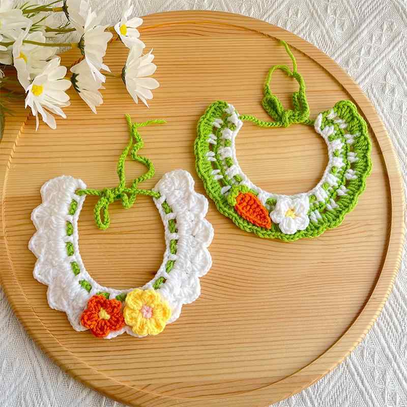 ペット 口拭き巾 花柄 針織 かわいい 猫 犬 グリーン アクセサリー ユニセックス 均一サイズ 春夏 秋冬 通年使用 軽量 吸湿速乾 花卉 パターン プリンセススタイル ガーデン風 フィールド デザイン 野菜 モチーフ 花 アクセント ビーズ 装飾 柔