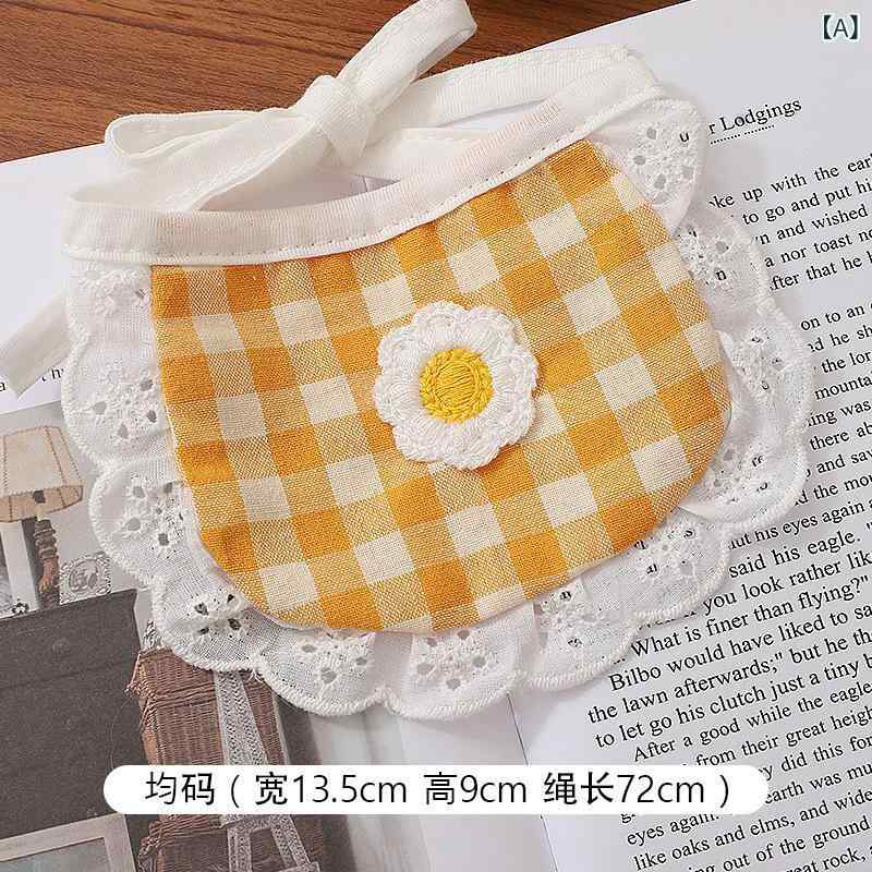 ペット 口水巾 かわいい 花柄 チェック柄 ビブ 猫用 首輪 ネックウォーマー オレンジ ピンク イエロー ブルー 通年使用 ユニセックス 飾り アクセサリー