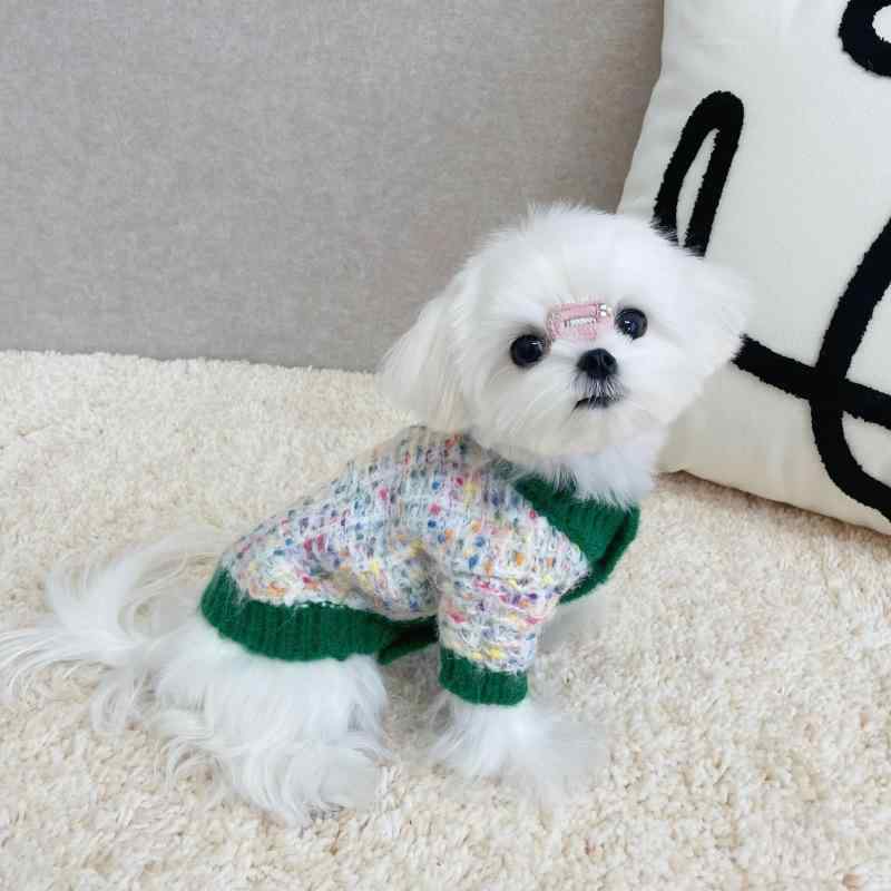 ペット服 犬用 セーター 秋冬 ニット 開襟 カラードット 柄 スヌーズル ポメラニアン ビションフリーゼ マルチーズ ヨークシャーテリア 毛線素材 軽量 暖かみ カジュアル スタイル 緑領 天藍領 菊花毛 马海毛 柄 XS S M L XL XXL サ