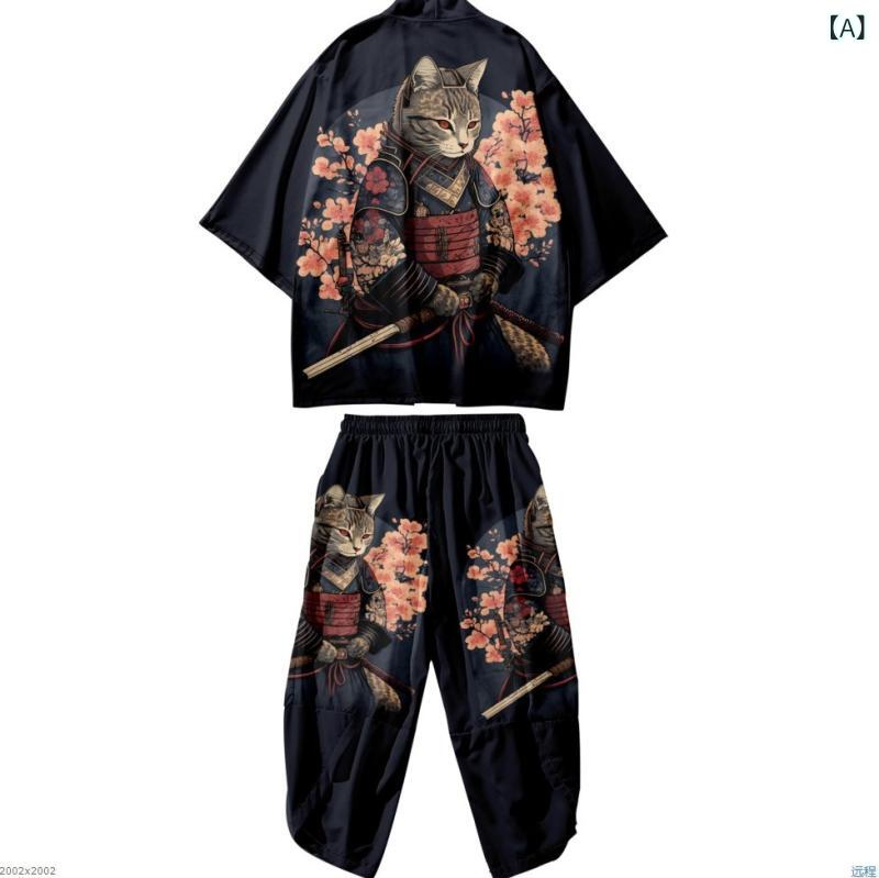 浮世絵 コート ユニセックス 猫柄 武士柄 熊猫柄 仙鶴柄 龍柄 3Dプリント 網目生地 ポリエステル100 夏用 復古和風 羽織 ショール かわいいカートゥーン柄 軽量 通気性 浮世猫 道袍風 開襟 ユニセックス 浮世絵柄 夏コーデ 東洋風 ストリート