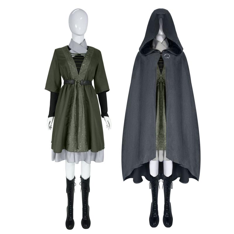 コスプレ衣装 エルデンリング メリアナ 防火女 女性用 魔法使い ラニ セット 帽子 内スカート 外スカート 腰帯 肩当て 化繊混紡 ポリエステル コットン調 軽量 通気性 ロールプレイング コスチューム アニメ ゲーム キャラ コス かわいい シルエッ