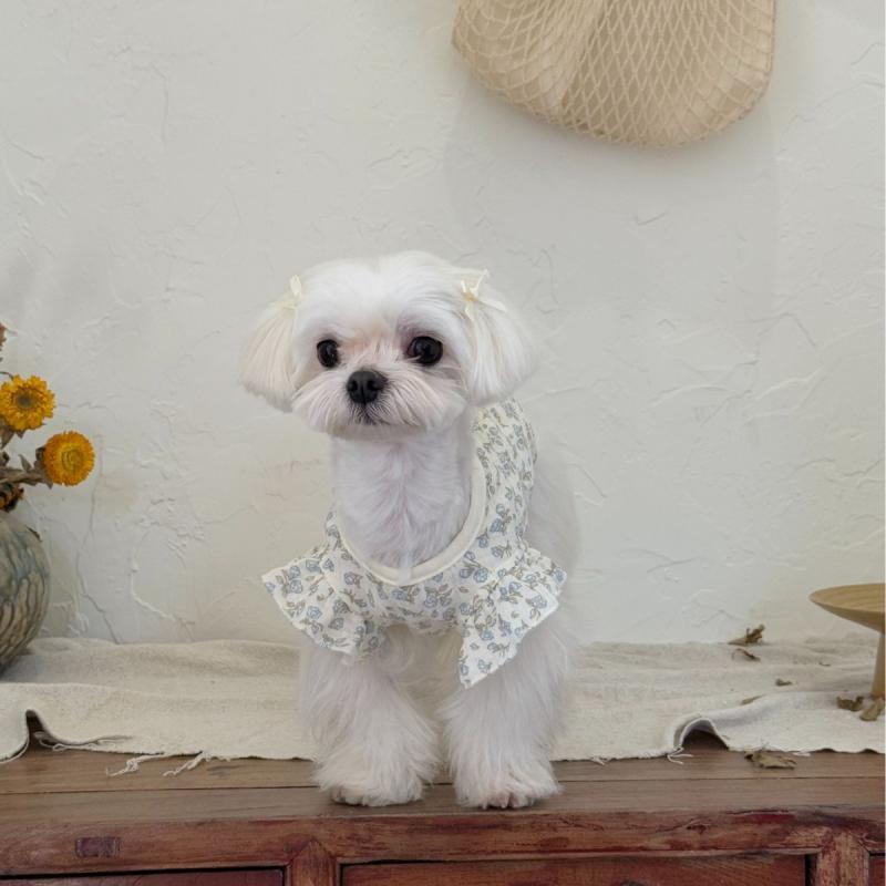 ペット服 小型犬 猫用 飛袖 ホームウェア 全棉 ポリエステル 軽量 伸縮性 吸湿速乾 通年用 ユニセックス ブルー系 花柄 水墨画柄 ゆったりシルエット