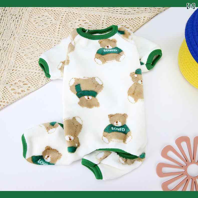 秋冬 ペット服 犬猫用 四脚服 小型犬 泰ディ ビションフリーゼ フレンチブルドッグ コーギー 猫用 幼犬用 保暖 珊瑚フリース 接触冷感 軽量 ピンク 小熊柄 グリーン スカーフ柄 ピンク ストロベリー柄 イエロー ダック柄 ブルー クラウン柄 かわい