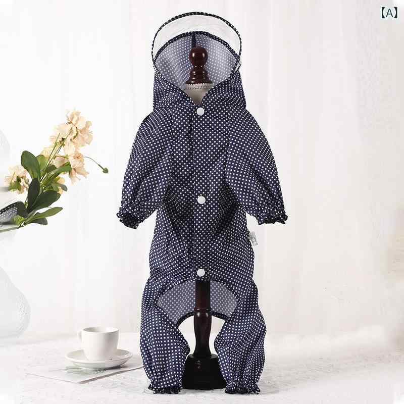 犬用 雨衣 大型犬 ペット 四脚服 防水 防塵 透気性 軽量 丸点柄 犬服 ユニセックス ブルー系 ピンク系 ベージュ系 ポリエステル素材 カジュアルスタイル 犬用レインコート 散歩用 雨の日 保護服 耐水性 通気素材 軽快 ドット柄 ペットウェア 男女
