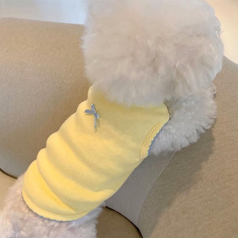 ペット服 犬猫用 春夏 かわいい 背心 ユニセックス コットン 素材 軽量 通気性 黄色 ピンク かわいいスタイル 小型犬 猫用 室内外 普段使い 吸湿速乾 柔らかい 触感 ビッグシルエット ユニセックス ペット ファッション