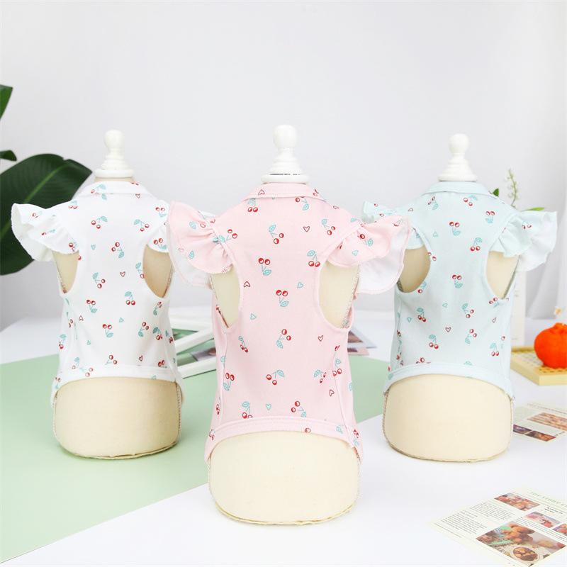 其它中型狗 - ペット服 猫用 犬用 中小型犬 薄手Tシャツ 花柄レース袖 春夏 レディース メンズ ユニセックス 涤棉素材 軽量 伸縮性 通気性 普段使い カジュアルスタイル 白色 ブルー ピンク 白 紺 粉 かわいい 動物柄 ペットファッション