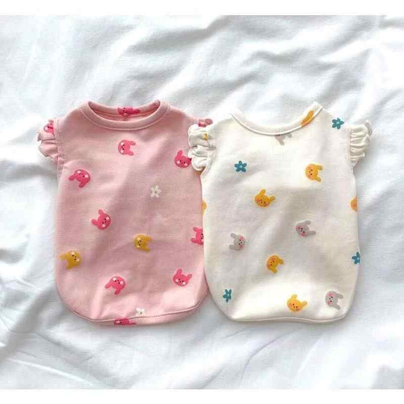 ペット服 ユニセックス 春秋冬用 薄手 中小型犬 比熊 テディ 防毛抜け キャットベスト 小型袖 ピンク 白 軽量 カジュアル コットン混紡 通年対応 動きやすい かわいい 室内着