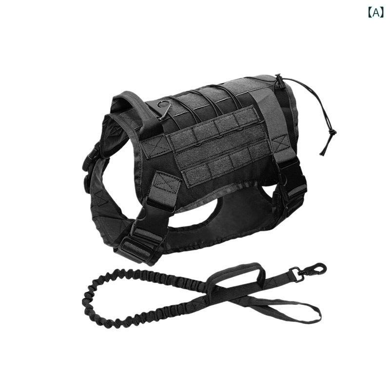 ペット服 犬用 迷彩 防水 ナイロン 背心 馬甲 レジャースタイル ユニセックス ブラック カラミ ミリタリーグリーン CP迷彩 セット 首輪 リード 軽量 耐久性 ユニバーサルサイズ 通年使用