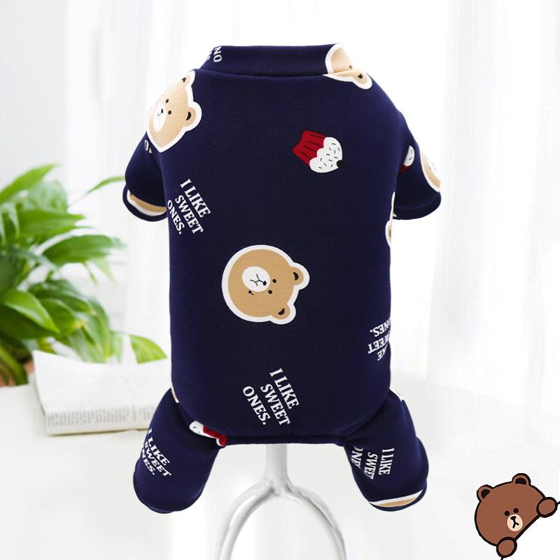 ペット服 犬猫用 秋冬服 プリント柄 加厚タイプ 小型犬 テディ犬用 幼犬対応 四脚カバー かわいい動物柄 草莓雲 兔子デザイン 小熊パターン 蔵青カラー 軽量素材 室内外出兼用 暖か保温