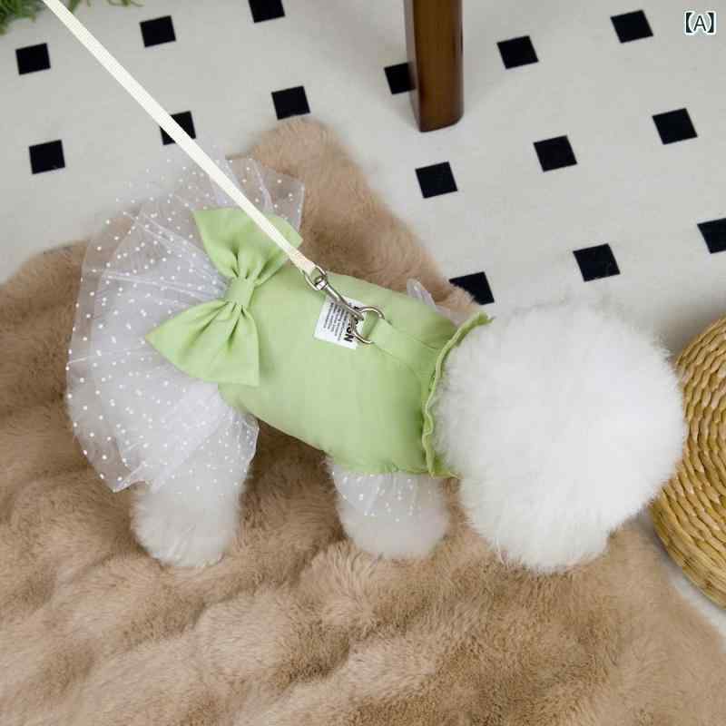 ペット服 ユニセックス 春夏 犬猫用 ウェディングドレス 礼服 連衣スカート タイディ ビション フレンチブルドッグ ハンギング リード付き かわいい 緑 ピンク コットンポリエステル 軽量 通気性 フェスティバル 日常着