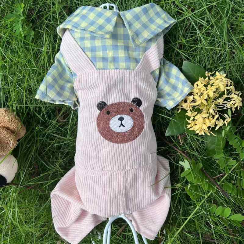 ペット服 犬用 ユニセックス 春秋 春夏秋冬 小中型犬 テディ ポメラニアン 犬服 かわいい小熊柄 チェック柄 イエロー ピンク 軽量 ポリエステル 柔らかい生地 通気性 普段使い アウトドア 室内着