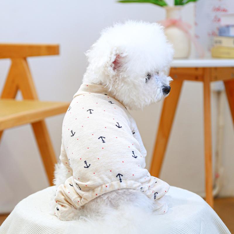 犬用服 中小型犬 ユニセックス ホームウェア 居家服 米色 船アンカーパターン ポリエステル素材 軽量 柔らかい 室内用 ペット服 犬服 かわいいデザイン 通年使用 簡単着脱 暖かみ 日常着