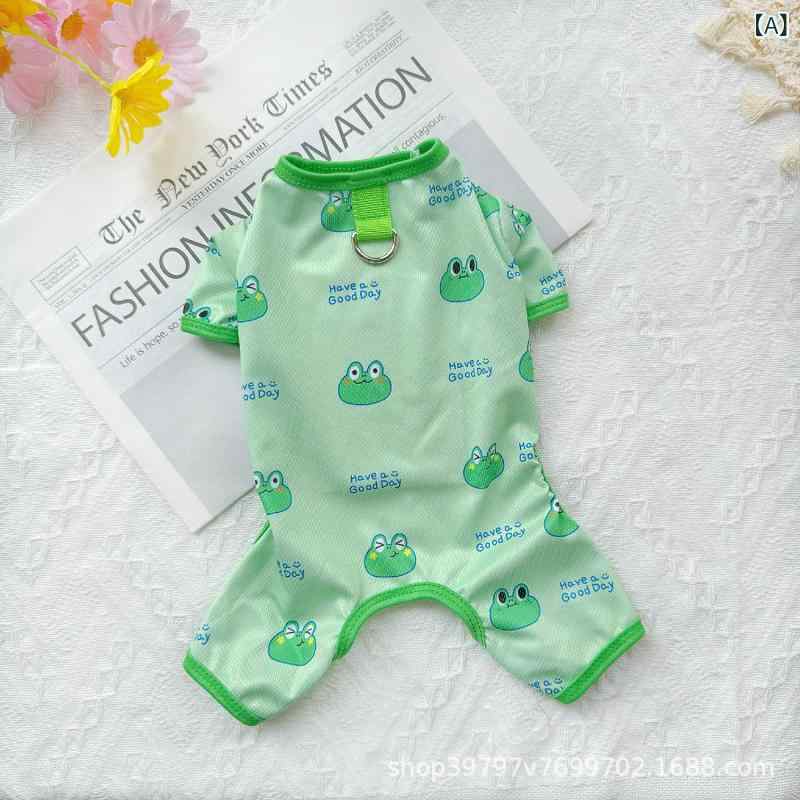 ペット服 犬猫用 夏服 薄手 四脚衣 メッシュ素材 透気性 涼感 外出着 グリーン イエロー ホワイト イエロー系 ブルー ユニコーン柄 軽量 涤纶生地 ユニセックス かわいい動物プリント カジュアルスタイル 吸湿速乾 接触冷感 通気性抜群 日常お出かけ