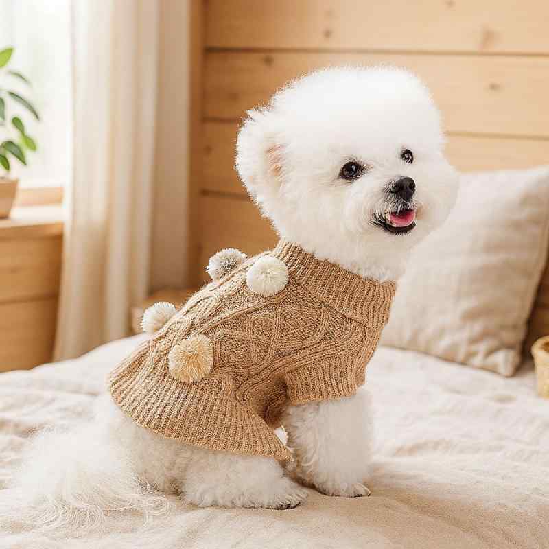 ペット服 犬猫用 秋冬セーター 厚手毛糸 暖かみ ユニセックス テディ ビション ポメラニアン ブルドッグ 対応 腈纶素材 丸子毛線スカート風 ピンク コーヒー カラー 米色 ストライプ柄 淑女風 ブルー ライトウェイト ゆったりフィット