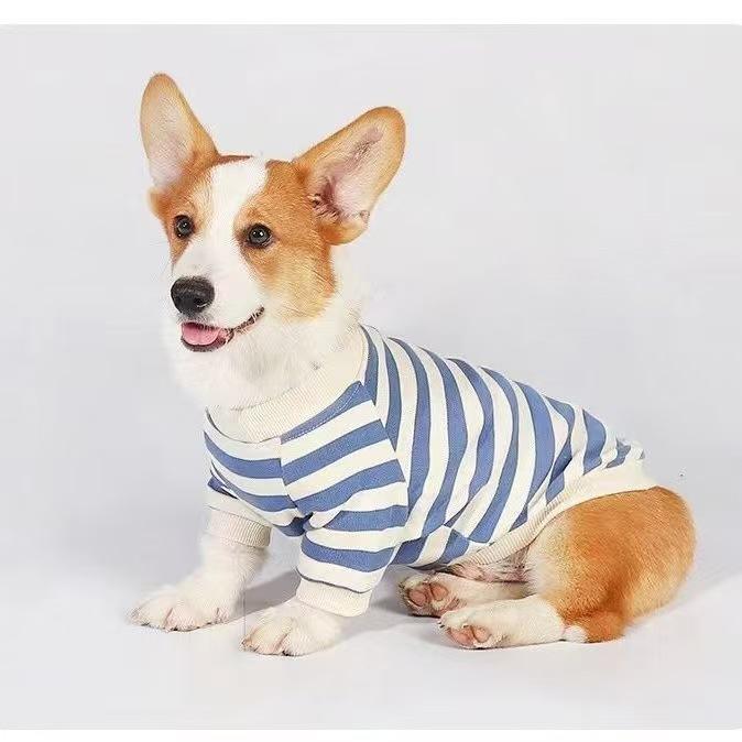犬用 服 中小型犬 柴犬 コーギー フード付きパーカー 春秋冬 保暖 快適 シンプル カジュアル スタイル ポリエステル 素材 軽量 伸縮性 吸湿速乾 機能 ブルーストライプ レッドストライプ カラー 裏地付き 暖か 日常使い 部屋着 適応 ペット服
