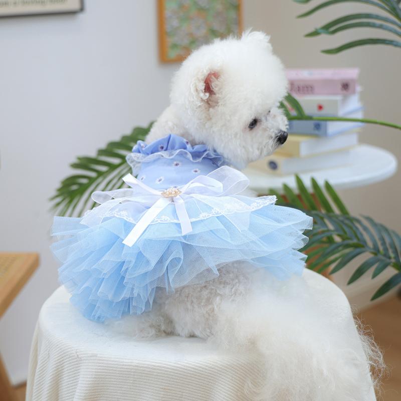 Other Medium-Sized Dog - 犬用 スカート 服 中小型犬 女の子 犬 ユニセックス プリンセス スタイル ワルツ風 チュール スカート アイスブルー 涼感 軽量 ポリエステル 素材 かわいい ドレス ペット 服 アクセサリー 通年用 部屋着 散歩用 伸縮性 ソフト ビッグシルエット