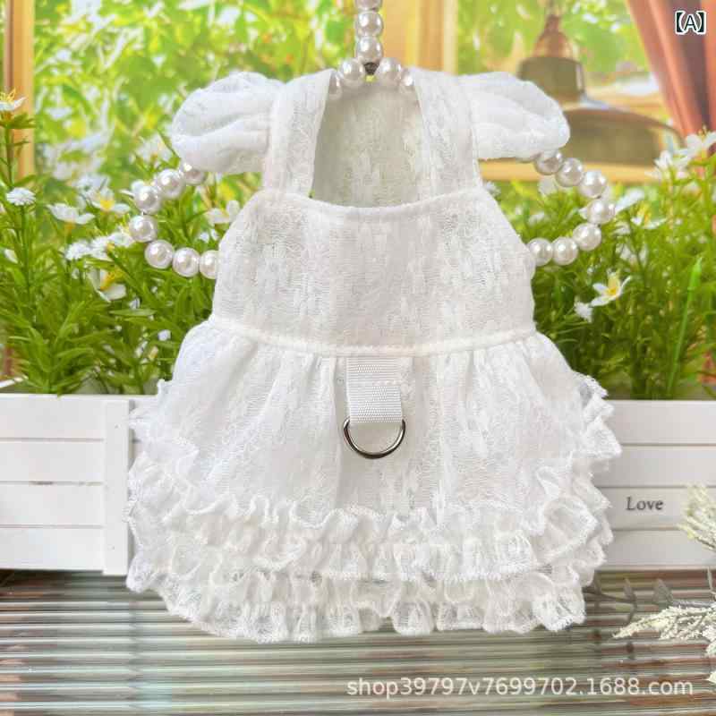 ペット 服 猫犬 通用 春夏 スカート プリンセス デザイン 網目 刺繍 フリル 袖 吊り帯 スタイル 象牙白 ピンク 透気 防日焼け 脱毛防止 軽量 涤纶 素材 室内 屋外 普段使い 通気性 かわいい ファッション