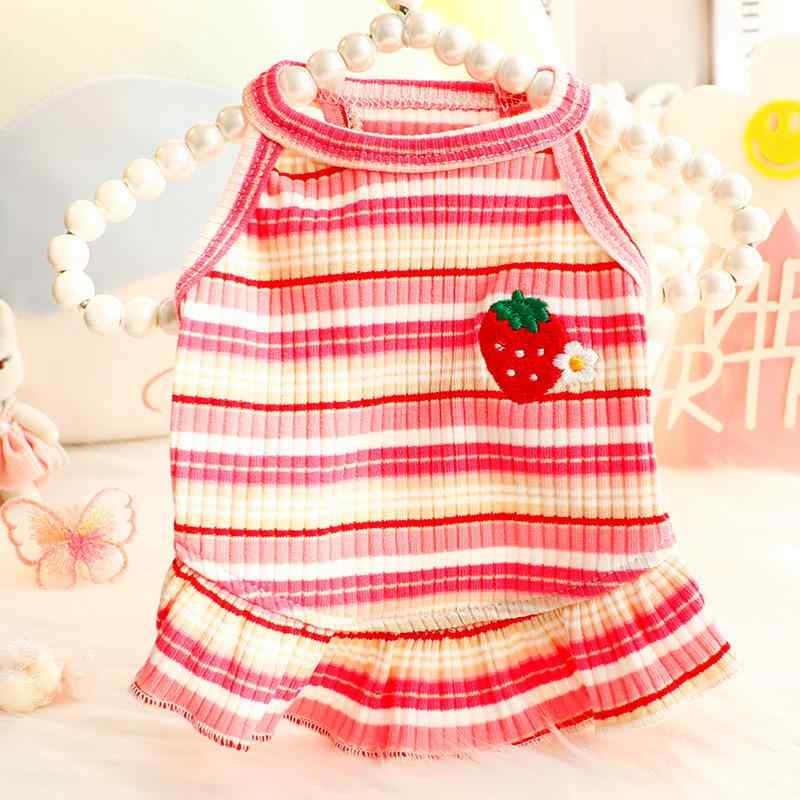 其它大狗 - ペット 服 犬 猫 プリンセス スカート ストライプ ストロベリー キャミソール 薄手 綿素材 ピンク グリーン S M L XL XXL かわいい 春夏 通年 軽量 通気性 かわいい デザイン 小型犬 テディ ペット 用 ユニセックス プリンセス スタ