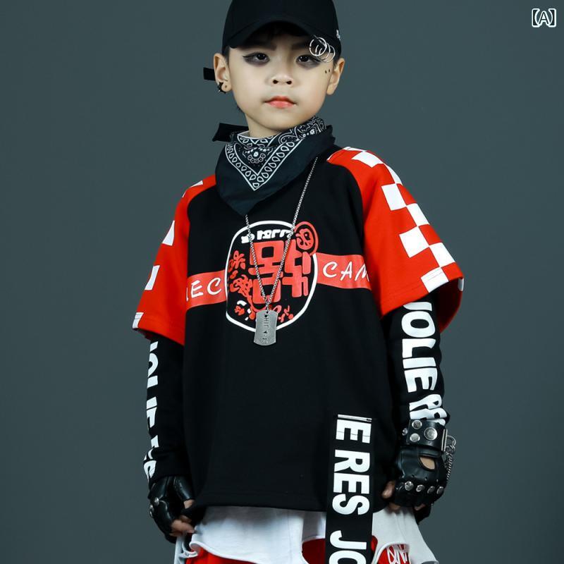 ・対象性別: 男・適用ダンスタイプ: 練功・要素: 格子、字母、印花、拼色・スタイル: 韓版・面料名称: 涤纶・主面料成分: 綿85%・製品カテゴリ: 童表演服/舞蹈服・適合季節: 春秋・カラー展開: 黒色上衣、红色長褲（単褲）、套装（上衣+褲子）、套装+破洞衣、套装+環扣帽、套装+破洞衣+環扣帽、套装+破洞衣+環扣帽+項鏈、套装+破洞衣+環扣帽+圍巾+項鏈、套装+破洞衣+環扣帽+圍巾+手邊條+手套一雙+項鏈、套装+破洞衣+襪子+環扣帽+圍巾+手鏈條+手套一雙+頭帶+手腕+項鏈、套装+PM帽+頭帶、套装+PM帽+項鏈、套装+PM帽+頭帶+手鏈條+手套一雙+項鏈、套装+破洞衣+襪子+PM帽+圍巾+手鏈條+手套一雙+頭帶+手腕+項鏈、套装+漁夫帽、套装+破洞衣+漁夫帽、套装+破洞衣+漁夫帽+項鏈、套装+破洞衣+漁夫帽+圍巾+項鏈、套装+破洞衣+漁夫帽+圍巾+手鏈條+手套一雙+項鏈、套装+破洞衣+襪子+漁夫帽+圍巾+手鏈條+手套一雙+頭帶+手腕+項鏈・適合身高: 110cm、120cm、130cm、140cm、150cm、160cm、170cm・適合年齢段: 中大童(8歳以上、140cm以上)