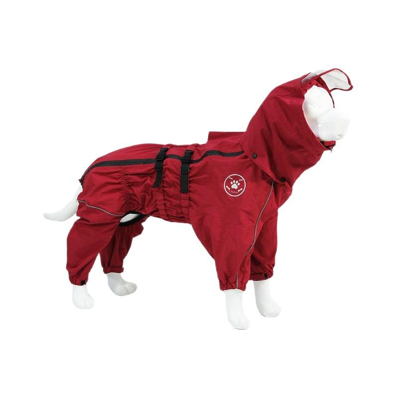 ペット 雨衣 中大型犬用 ゴールデン レトリバー サモエド アラスカ マラミュート 防水 四脚 連帽 雨具 フード付き 運動風 湖ブルー 赤 蛍光グリーン ブラック 通年 耐水 軽量 伸縮性 犬服 散歩用