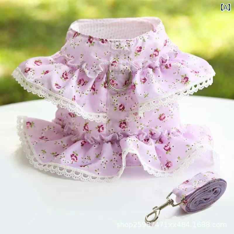 ペット 服 防脱 ハーネス 胸背帶 リード セット 秋冬 ユニセックス プリンセス スタイル レース 花邊 綿混 ポリエステル 軽量 伸縮性 紫色 ピンク ライトグリーン S M L サイズ 犬猫 通用 かわいい 普段使い アウトドア 散歩 用品 ボスト