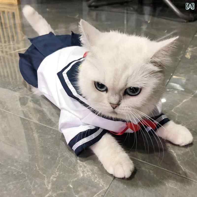 ペット 服 猫 犬 JK 制服 かわいい プリンセス スカート シャツ セット 薄手 綿ポリエステル 素材 ピンク チェック 柄 クラシック ネイビー チェック 通年 室内 遊び着 軽量 通気性 かわいい プリンセス スタイル テディ ポメラニアン 犬