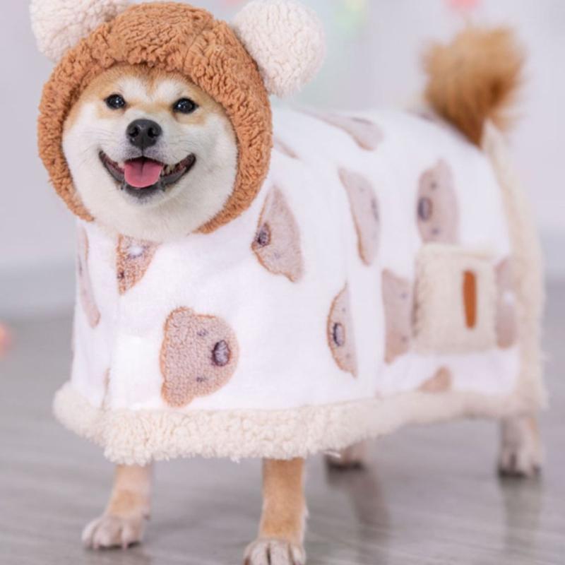 ペット 服 かわいい 珊瑚绒 素材 秋冬 犬 猫 寝間着 ローブ 毛布 ブラウン ベア パターン ピンク ベア パターン ソフト 暖か 通年 室内用 大型犬 対応 ユニセックス スタイル