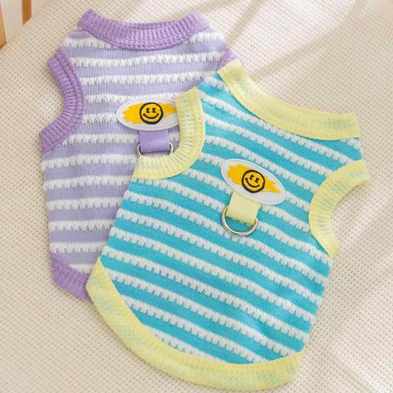 ペット 服 春夏 薄手 メッシュ 犬用 猫用 背心 トップス 通気性 抜群 軽量 涼しい 接触冷感 素材 ユニセックス 犬種 汎用 テディ ポメラニアン ビションフリーゼ 柄 ストライプ チェック 花柄 プリント ブルー ピンク イエロー グリーン 紫