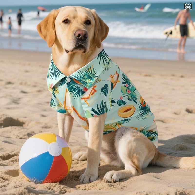 大型犬 夏服 シャツ プリント ビーチウェア 犬用服 ペット服 通気性 接触冷感 涤纶素材 ユニセックス 英倫スタイル かわいい柄 海風カラー ドーパミンカラ 軽量 吸湿速乾 屋外遊び 散歩用 ビッグサイズ