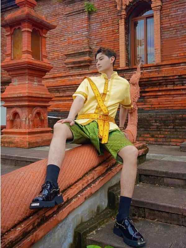 民族衣装 メンズ タイ族風 男性用 セットアップ 夏 涤纶 ポリエステル 吸湿速乾 軽量 通気性 白色 黄色 ブルー 民族スタイル タイ風 伝..